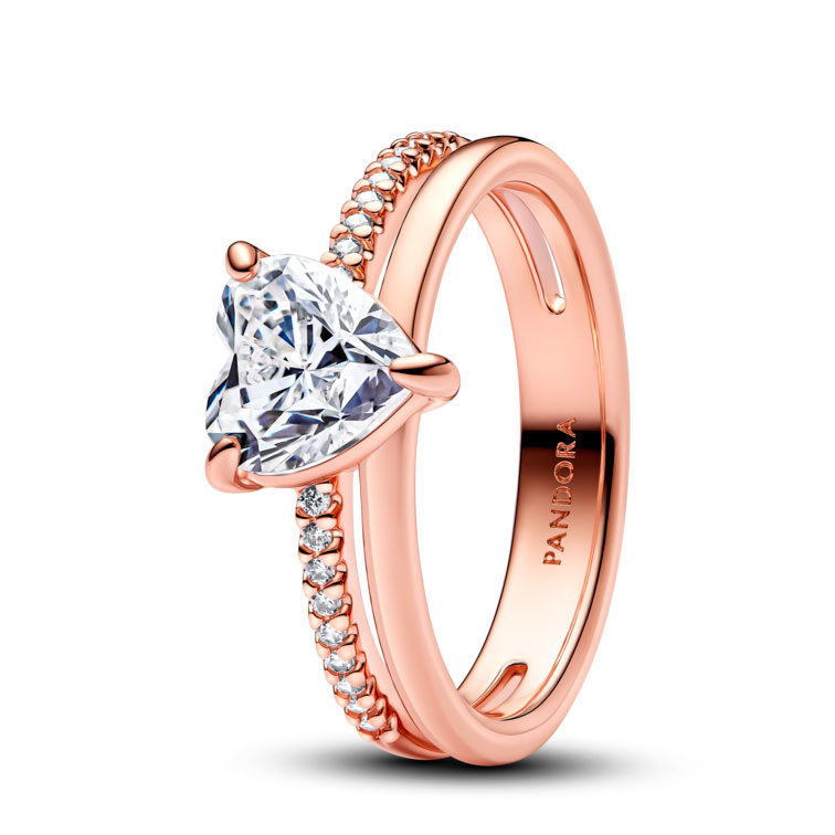 Pandora Anillo Corazón Doble Banda 183100C01 , para Mujer