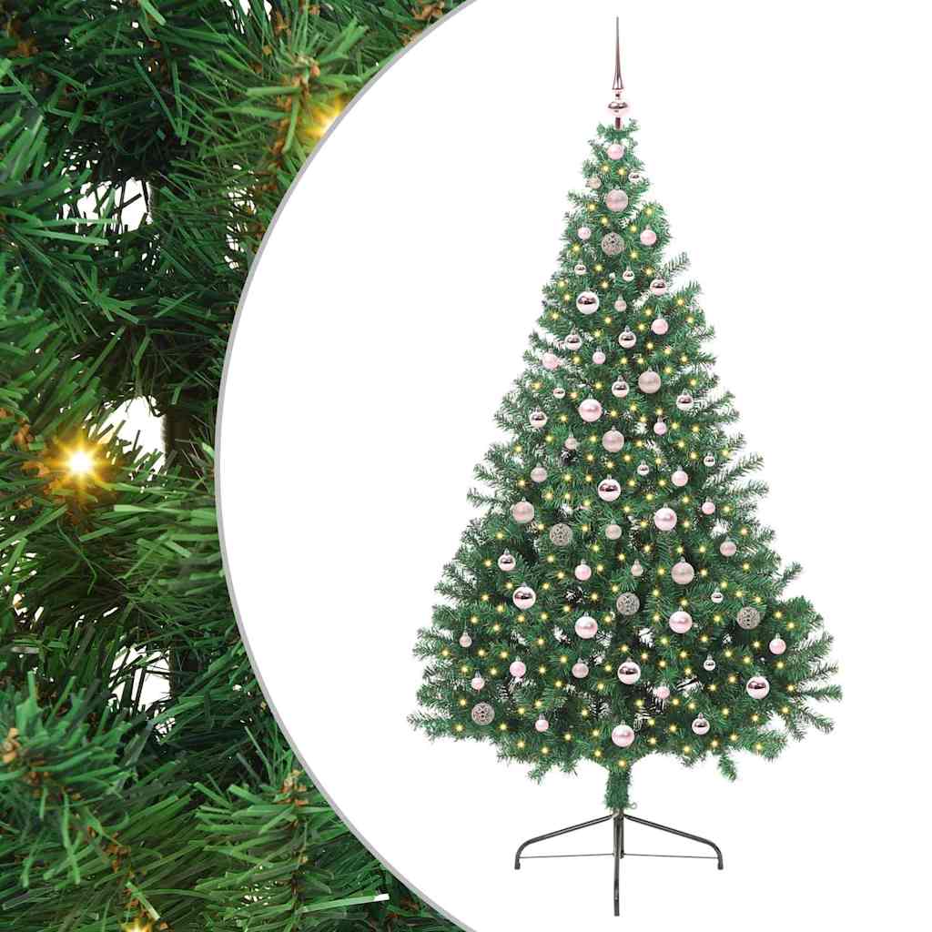 vidaXL Árbol de Navidad Artificial Preiluminado Verde con bolas 240 cm PVC