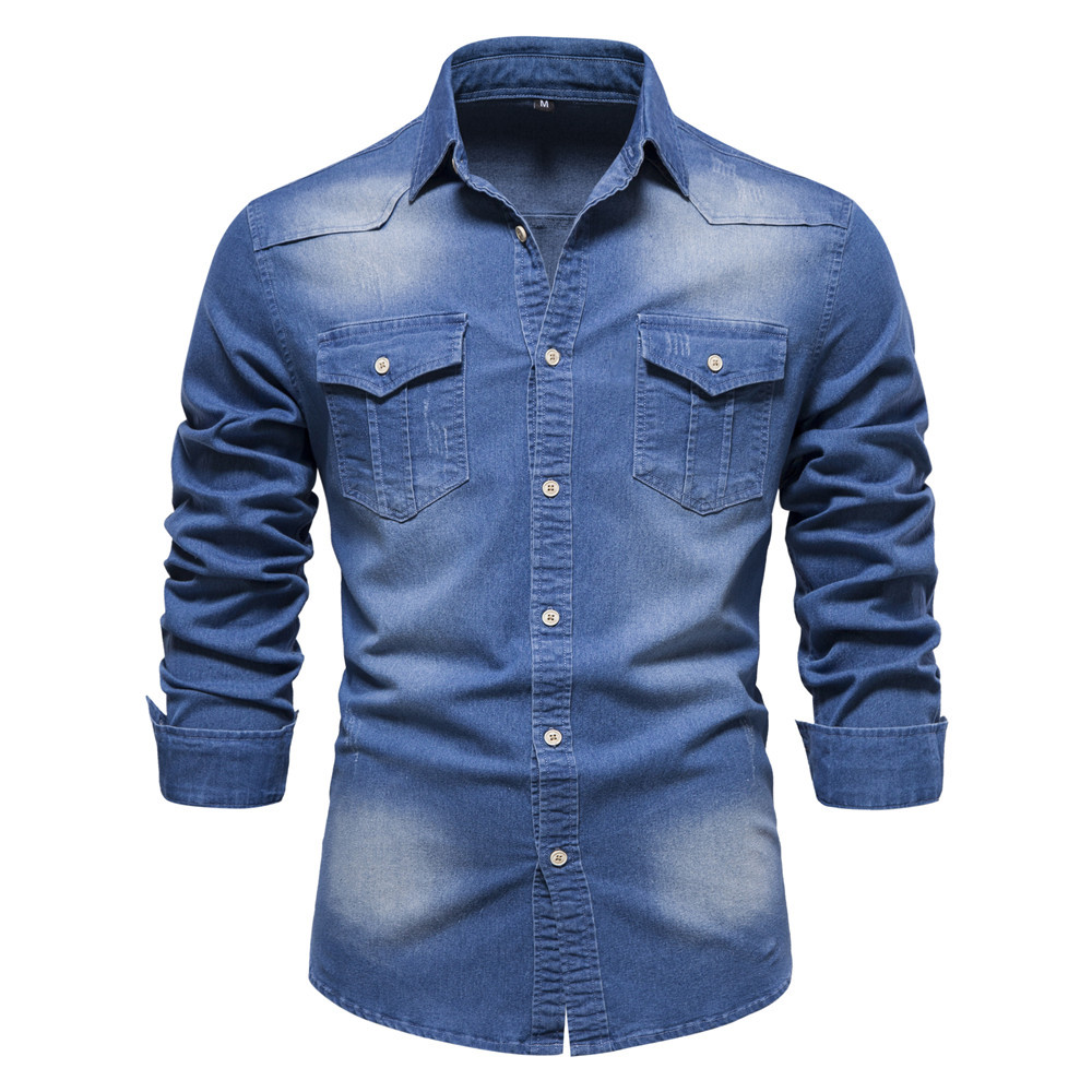 TK Camisa vaquera sin hierro para hombre, camisa informal de manga larga de color sólido sin hierro, nuevo estilo a la moda, 2024