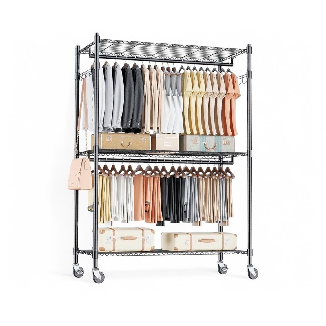 ORION91® - Unidad - Perchero de doble barra de ropa con ruedas, altura ajustable, 186 x 90 x 45 cm, metal de alta calidad - spaziOrion91
