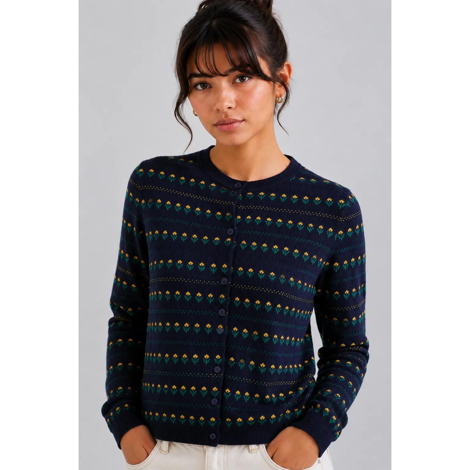 Compañia Fantastica Cardigan Mujer Flores Bordadas Azul