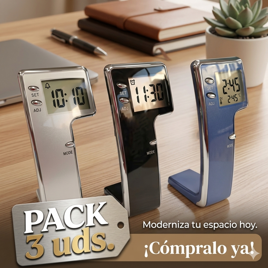 Pack 3 RELOJES DE MESA HOUSTON (Negro, Plata y/o Azul)