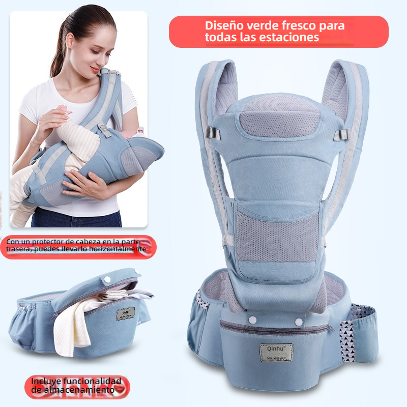 Portabebés Multifuncional con Asiento de Cadera — Plegable y Guardable, se Puede Llevar al Bebé Horizontalmente o en la Espalda, Cómodo y Práctico para Paseos