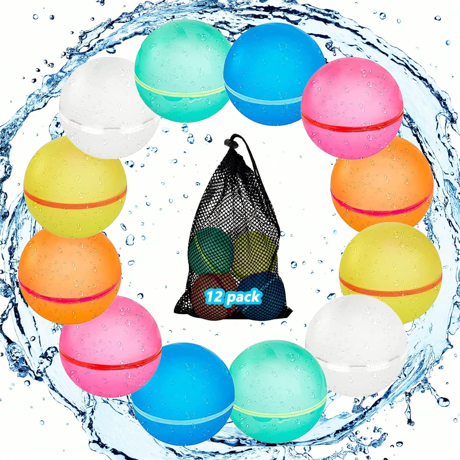 Globos de Agua Reutilizables para Niños y Adultos - 18 Bombas de Agua Magnéticas con Bolsa de Malla