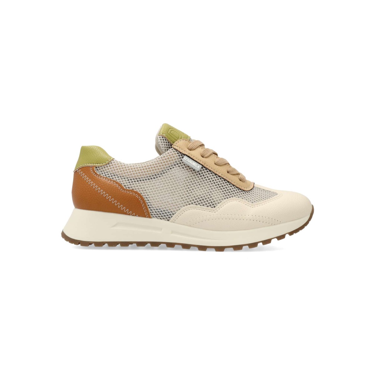 DANGELA - Zapatillas deportivas casuales para mujer con rejilla textil y piel sintética, suela de goma flexible, plantilla acolchada extraíble, color beige-cuero-verde