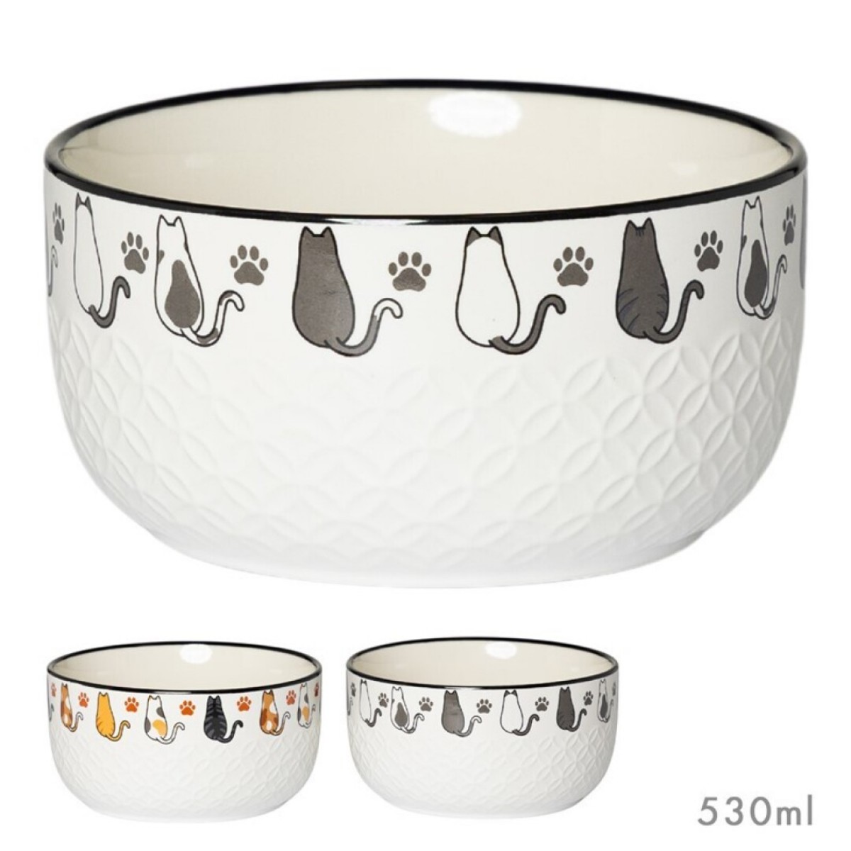 ZYLX SHOPPING – Bol cerámica 530 ml con diseño de gatos, relieve decorativo y borde delineado, 2 modelos disponibles