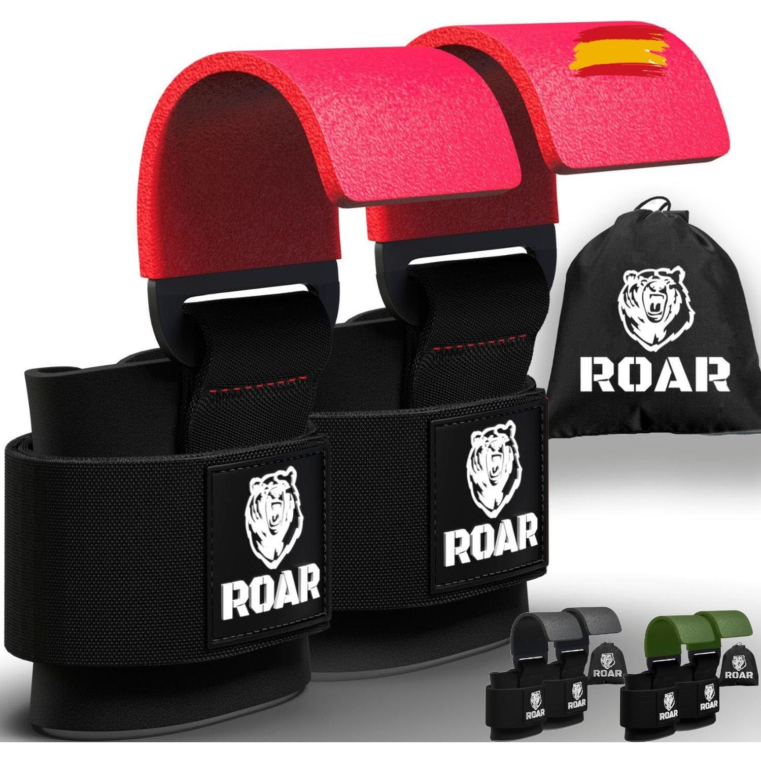 Roar® Ganchos de Metal para Levantamiento de Peso con Barra, Agarres para Gym, Agarraderas Gimnasio, Agarre Gimnasio, Correas de Agarre Gimnasio, Weightlifting Hooks, Straps
