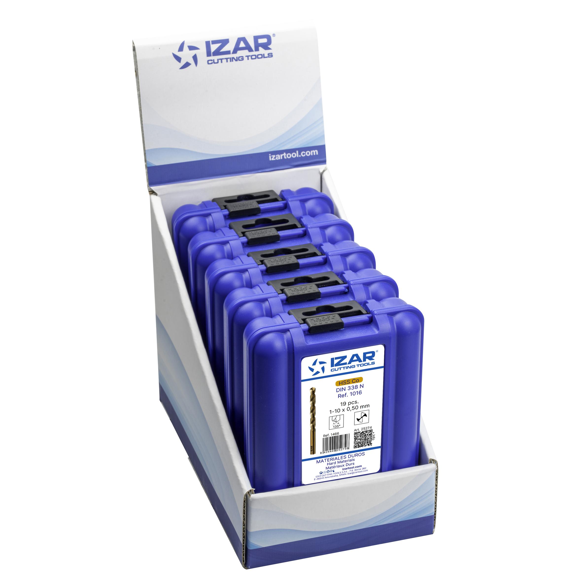 Juego Broca IZAR Din338 19-Uds. - 1466 - Expo Box Pallet 5 Sets 1-10X0,50 HSS Co (1016)