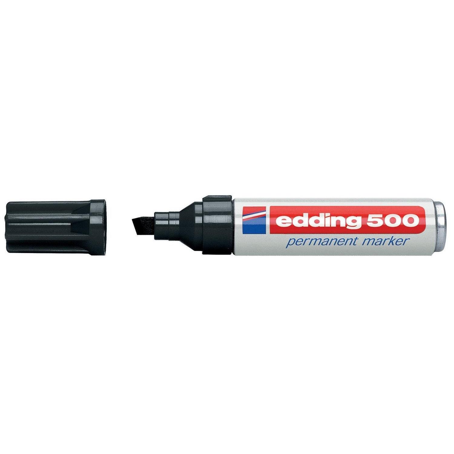 Edding – Juego de 3 rotuladores "500" permanentes, cuerpo de aluminio, punta cuadrada, color negro