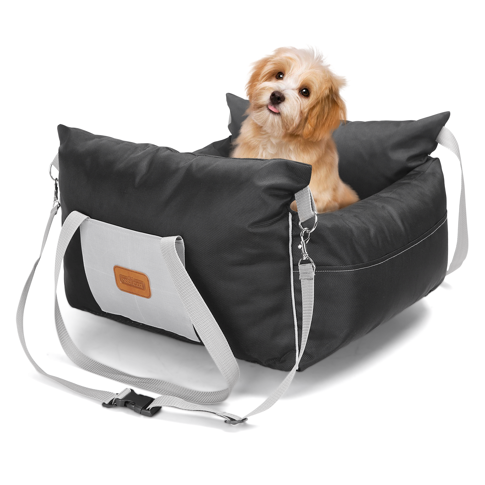 Nobleza - Asiento de Coche para Perros Pequeños, Asiento Elevador para Perros con Bolsillos de Almacenamiento y Cojín Reversible, Cama de Viaje para Mascotas de Hasta 11 kg, Negro, L58*W56*H33cm