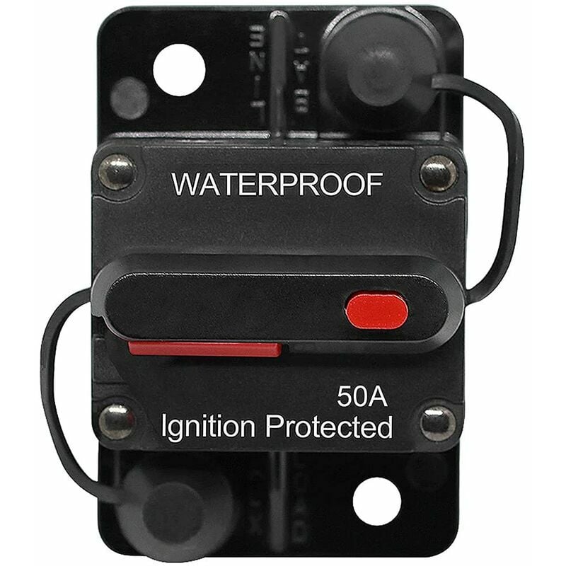 CA Disyuntor para coche de 30 A a 150 A, CC 12 V a 48 V, resistente al agua, con reinicio manual, para coche, barco, motocicleta, estéreo, audio, motor, 50 A