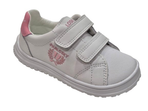 Zapatillas Deportivas Con Velcro Barefoot Para Niñas, Marca Pablosky, En Color Blanco Y  Rosa. Pablosky