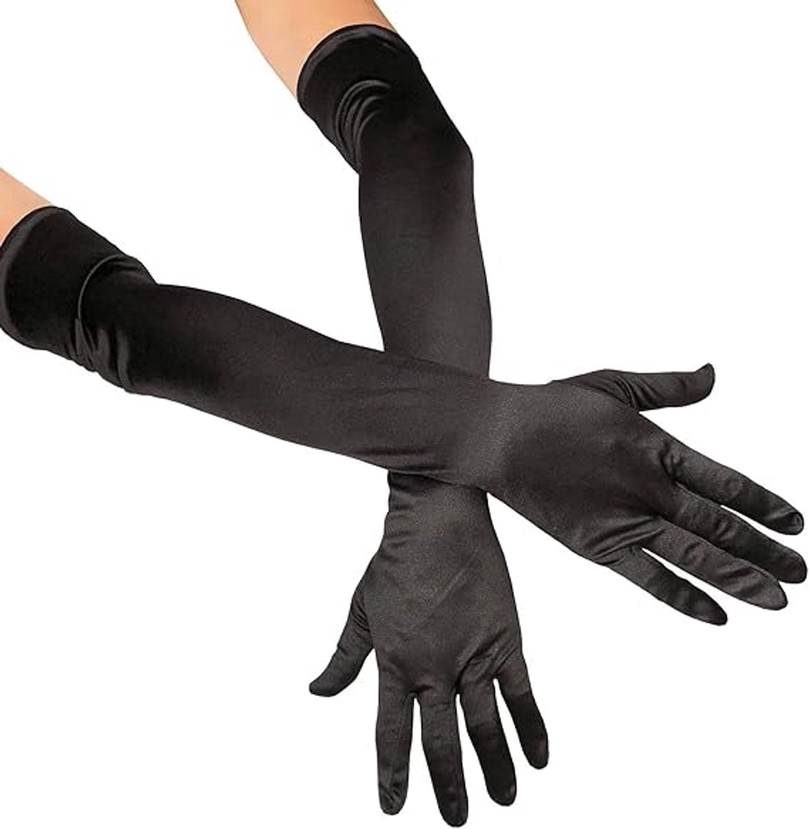 Guantes - 55 cm - Guante largo - Guantes largos de satén para mujer - para bodas, fiestas, eventos formales y actuaciones - Guantes elásticos - hasta el codo - para novias, princesas, ópera y otras ocasiones - negro