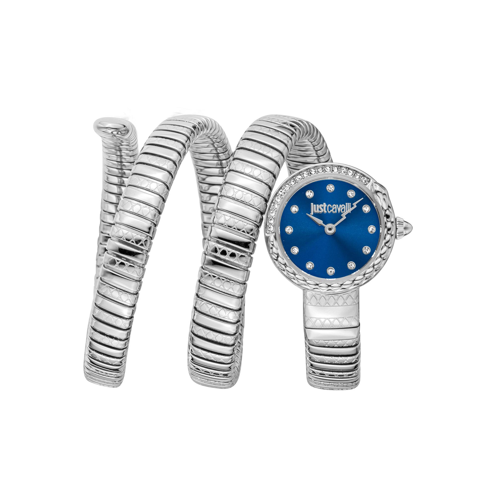 Reloj De Pulsera Just Cavalli Just Cavalli Signature Snake Enchanting - Jc1L302M0015 Correa Color: Gris Plata Dial Azul Noche Mujer
