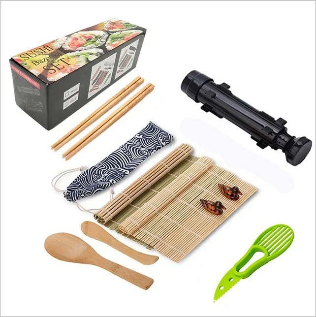 Kit De Hacer Sushi Sushi Maker Set Máquina Molde De Sushi Bazooka Roller Con Almohadilla De Bambú Para Rollo De Verduras Y Carne DIY