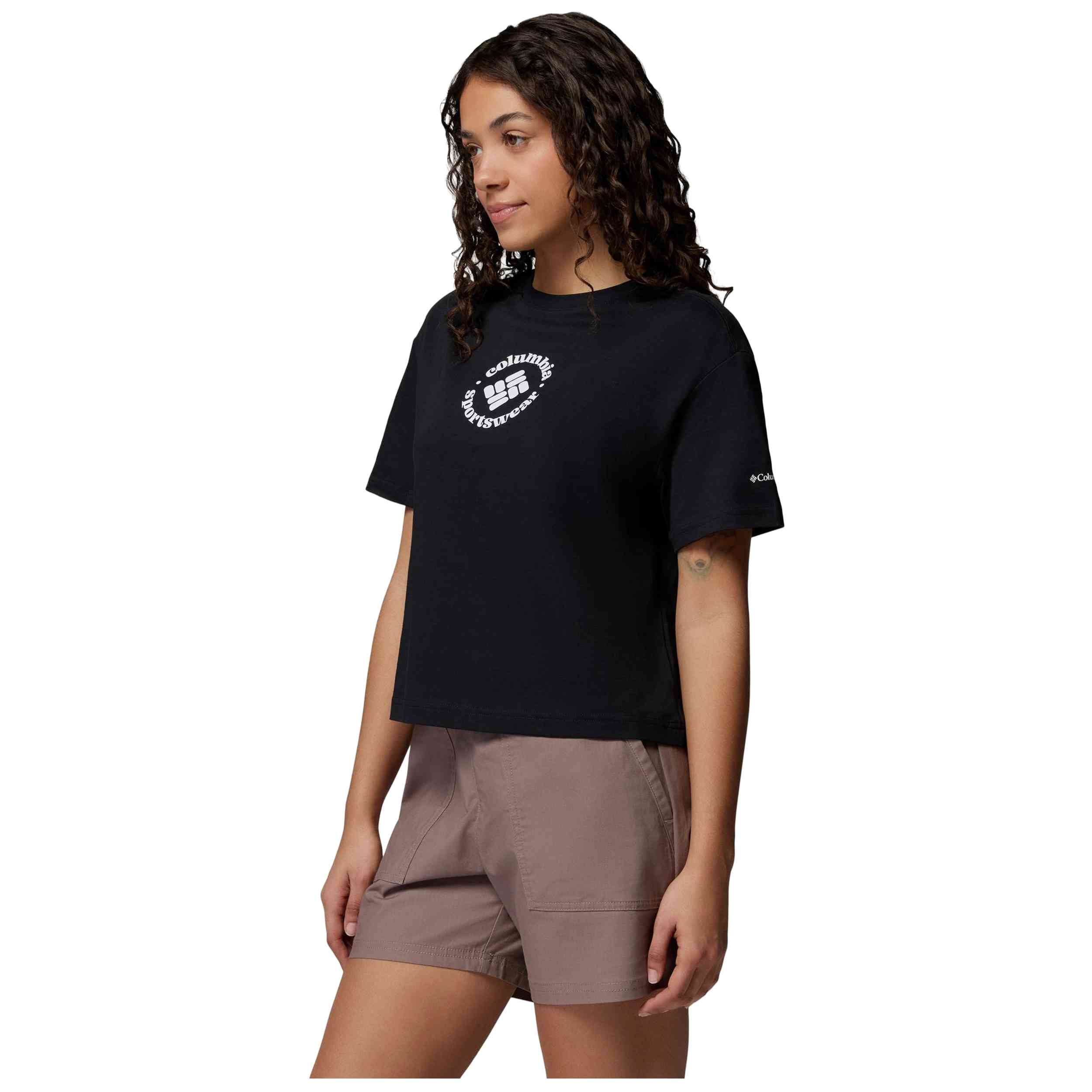 Camiseta De Manga Corta Columbia modelo Camiseta Columbia Rolling Bend Graphic Relaxed Crop manga corta negro cosmos mujer para Mujer en color Negro