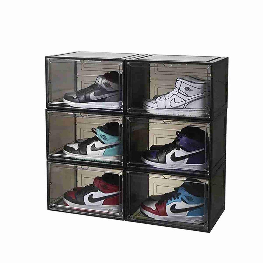Almalux® Zapatero Organizador Apilable Pack 4 Cajas Traslúcidas Puerta Magnética para Calzado y Almacenaje