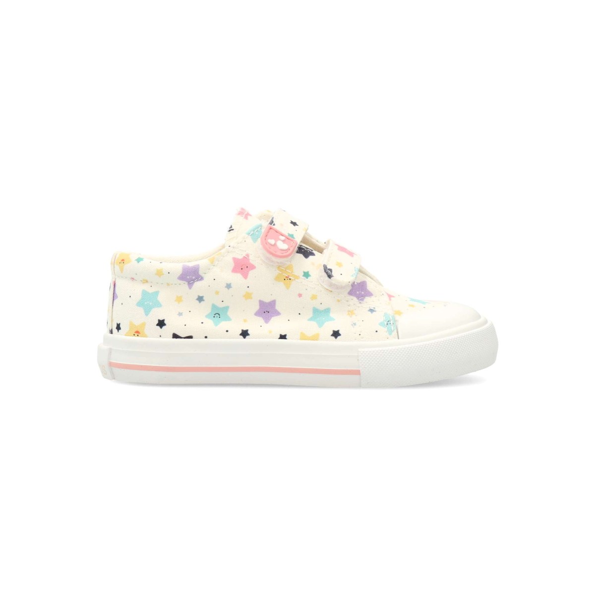 Peke's by Vanessa - Zapatillas de lona estrellas para niña, con cierre adherente y suela de goma, color blanco y plantilla acolchada