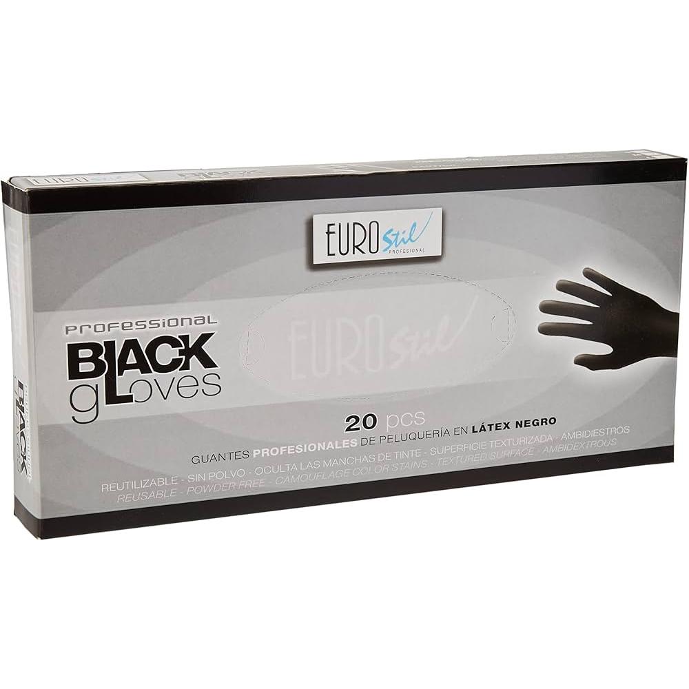 CAJA 20 GUANTES LATEX NEGROS TEXTURIZADOS TALLA M- EUROSTIL