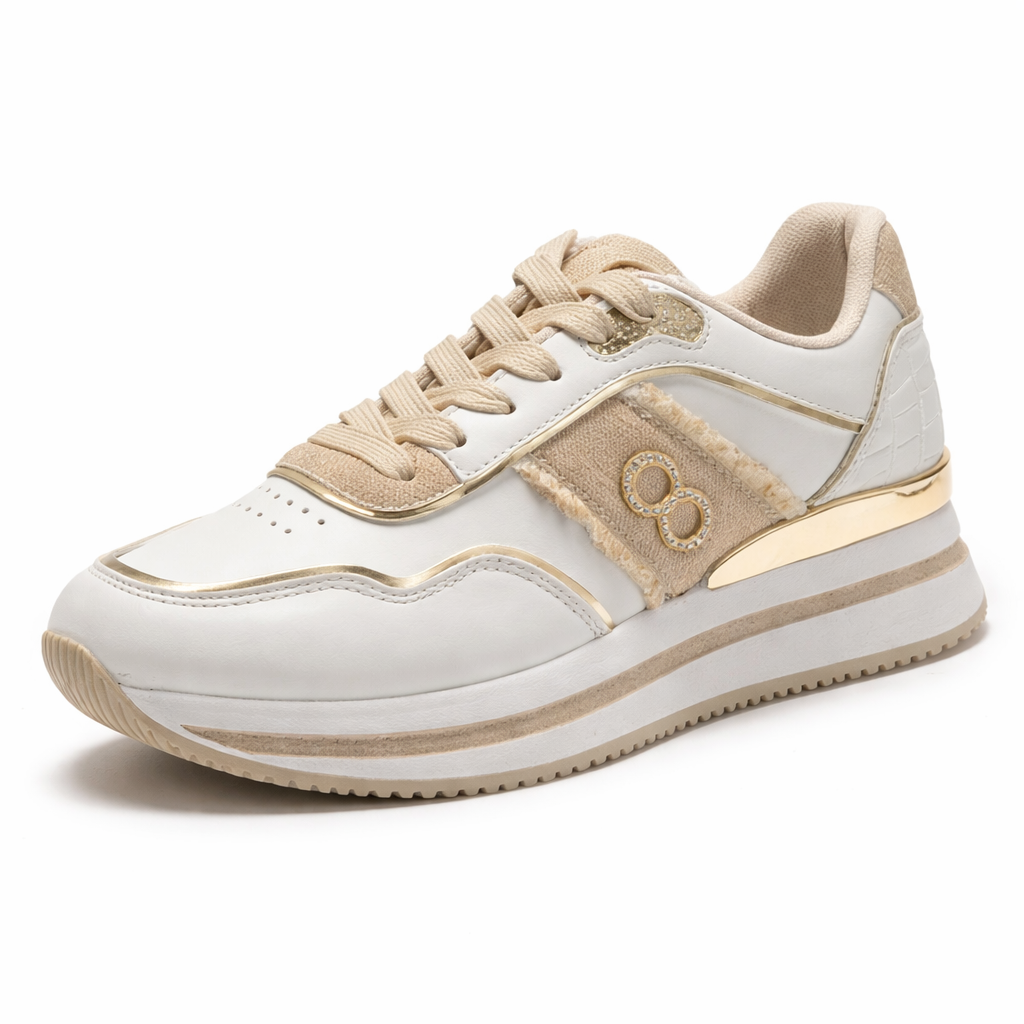 JOTA KA Zapatillas Mujer Plataforma Casual – Deportivas Ligeras y Cómodas para Uso Diario –Sneakers mujer, Diseño Moderno con Cordones – Blanco, Negro, Azul y Dorado