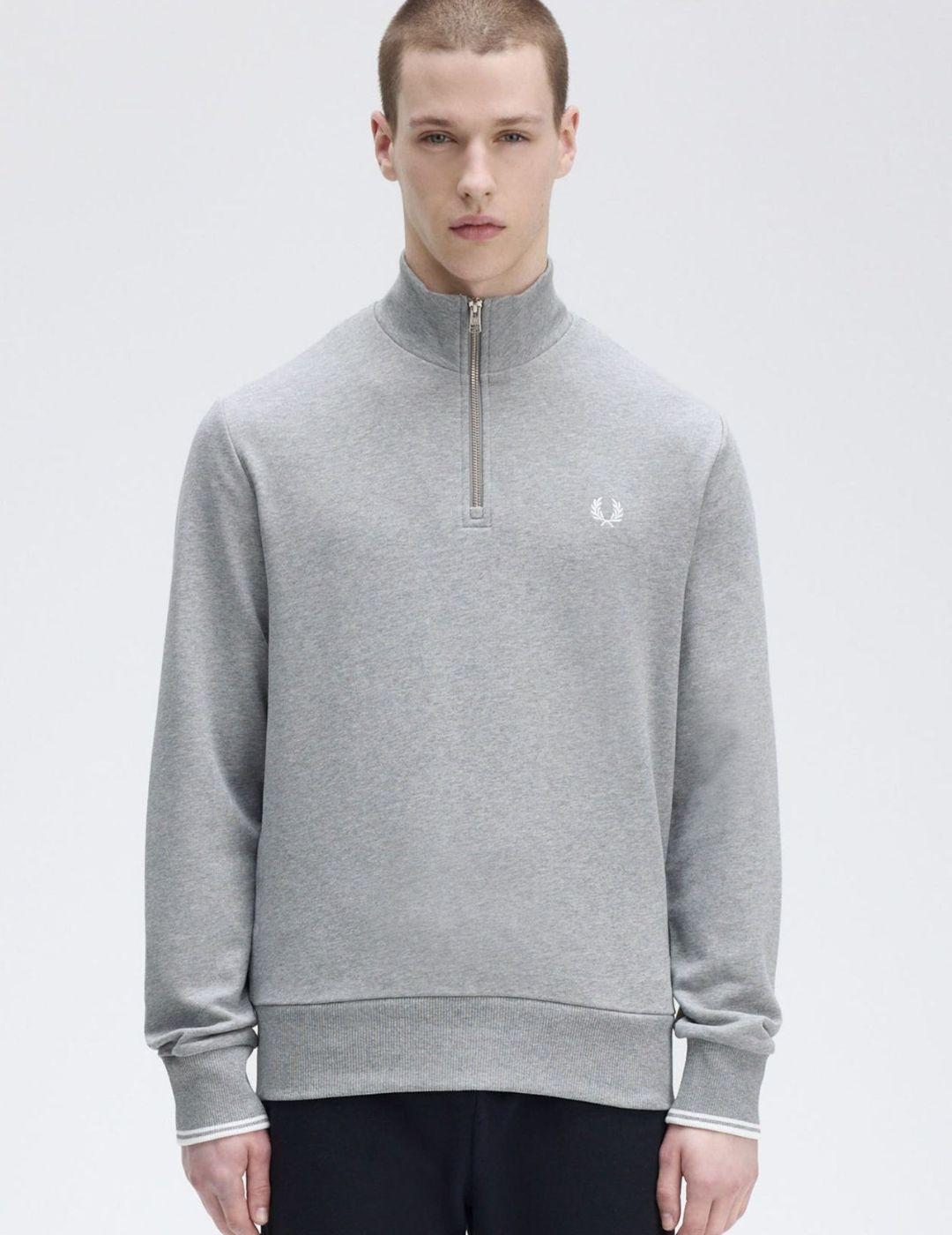 Sudadera Fred Perry Half Zip Gris Claro hombre