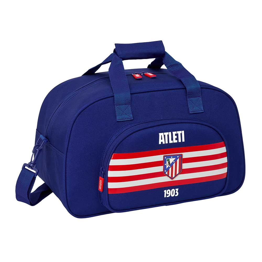 SAFTA | Saco Deportivo Atlético de Madrid 40 x 24 x 23 Cm (22,1 Litros), Bolsa de Deporte con Bandolera Ajustable y Asa Forrada, Bolsillo Frontal, Cremallera con Doble Tirador, Base con Tacos y Fondo Semirrígido Extraíble