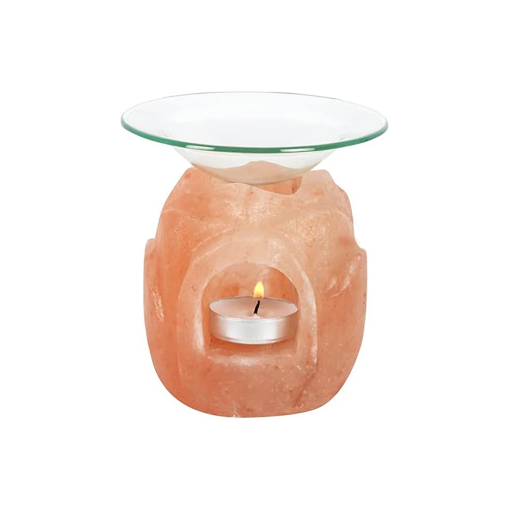 PLUSHOME Portavelas y Quemador de Sal Himalaya - Decoración del Hogar - Meditación - Relajación - Bienestar - Concentración - Yoga