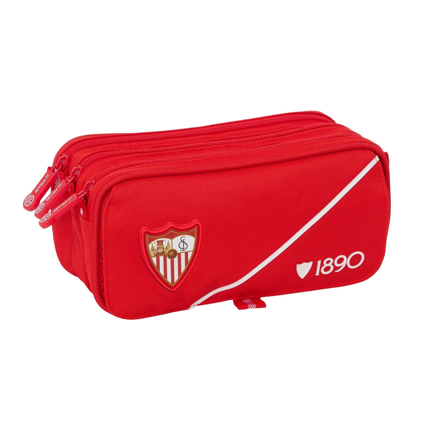 SAFTA | Portatodo Rectangular Sevilla FC Resistente al Agua Portatodo Escolar Infantil y Juvenil con 1 Compartimento y Cremallera, Estuche Escolar Infantil Poliéster con Escudo, Anilla para Colgar