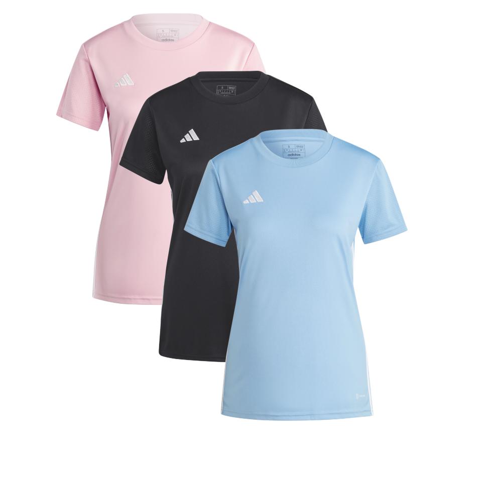 Adidas Pack 3 Camisetas Mujer Manga Corta Deporte - Color Celeste, Rosa y Negro - Modelo Tabela - Cuello Redondo T-Shirt Transpirable Aeroredy para Deportistas - Adidas Sport - Fútbol - Tenis - Padel - Indoor - Trainning