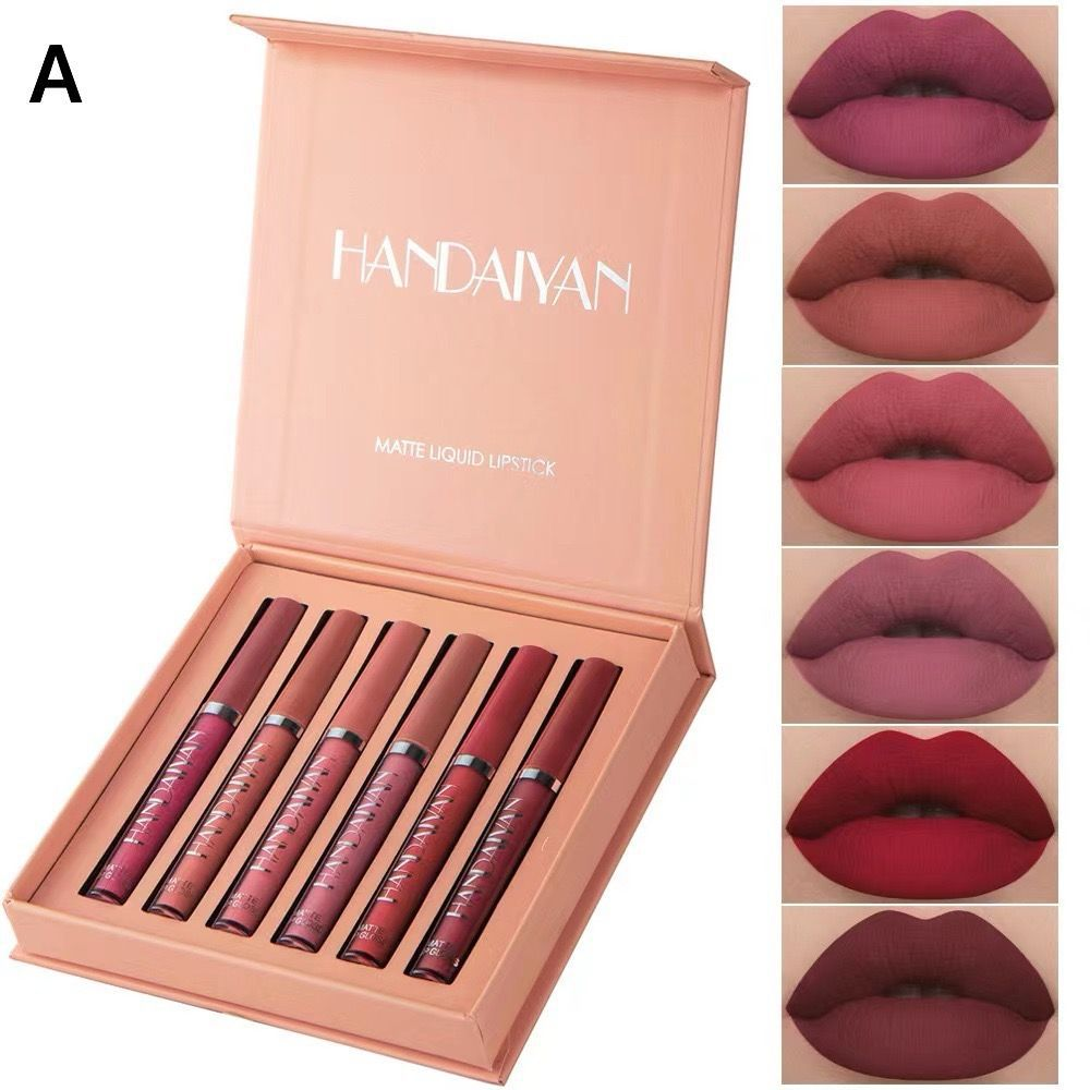 Juego de lápiz Labial Mate 6 Piezas Lápiz Labial líquido Mate para Mujer Impermeable Lápiz Labial líquido de Larga duración Brillo de Labios Cosmético Taza Antiadherente Lápiz Labial Caja