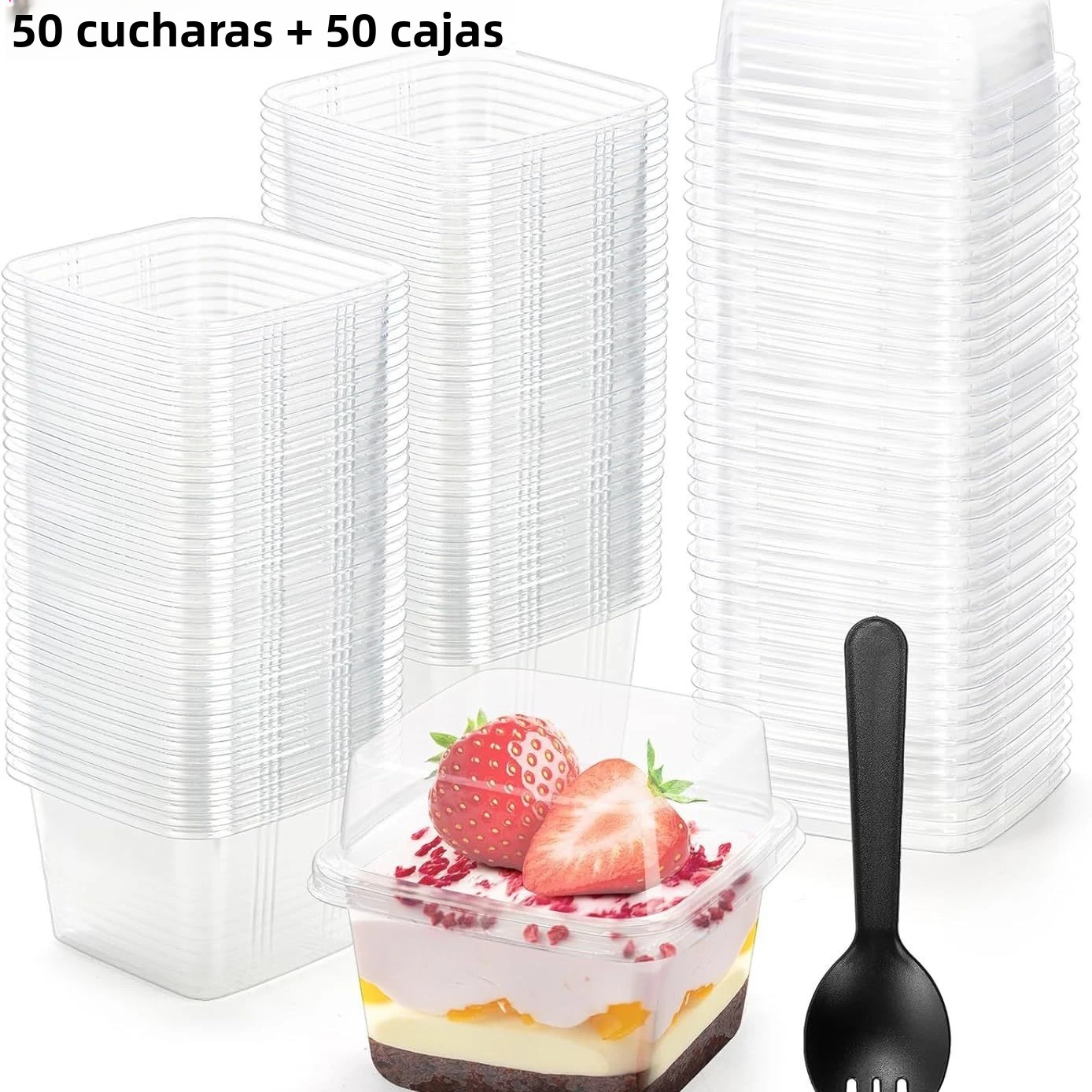 TK Caja De Postres De Plástico Cuadrada Con Tapa Desechable Para Pastel Pudding Yogur Galletas Frutas Gelatina Y Granola