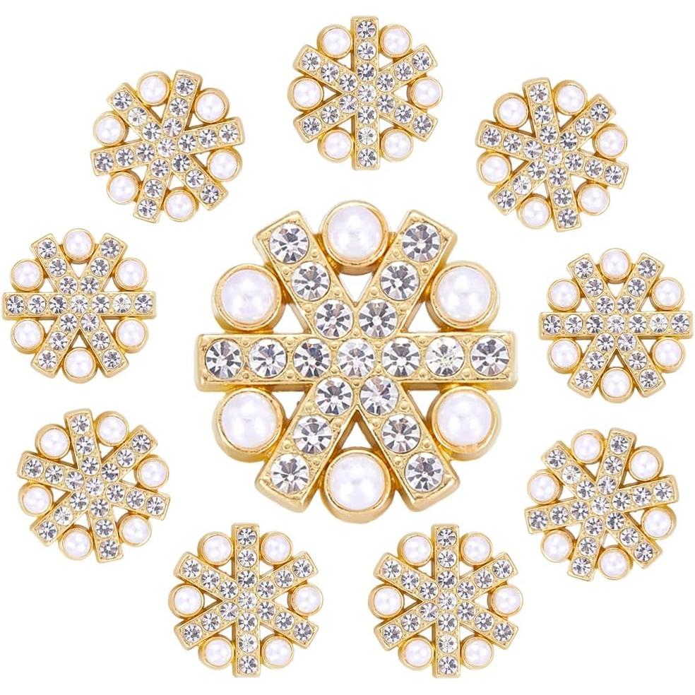 10 PCs Botas de Perlas de Cristal de Aleación con Diamantes de Imitación Broches de Cuentas Doradas con Parte Trasera Plana Elegante Accesorio de Adorno Manualidparades en Bodas