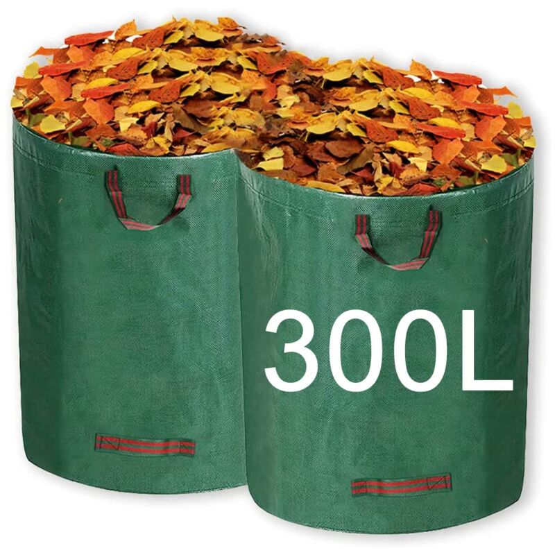 CA Juego de 2 bolsas de basura de jardín reutilizables de 300L con asa para recoger plantas, residuos y hojas