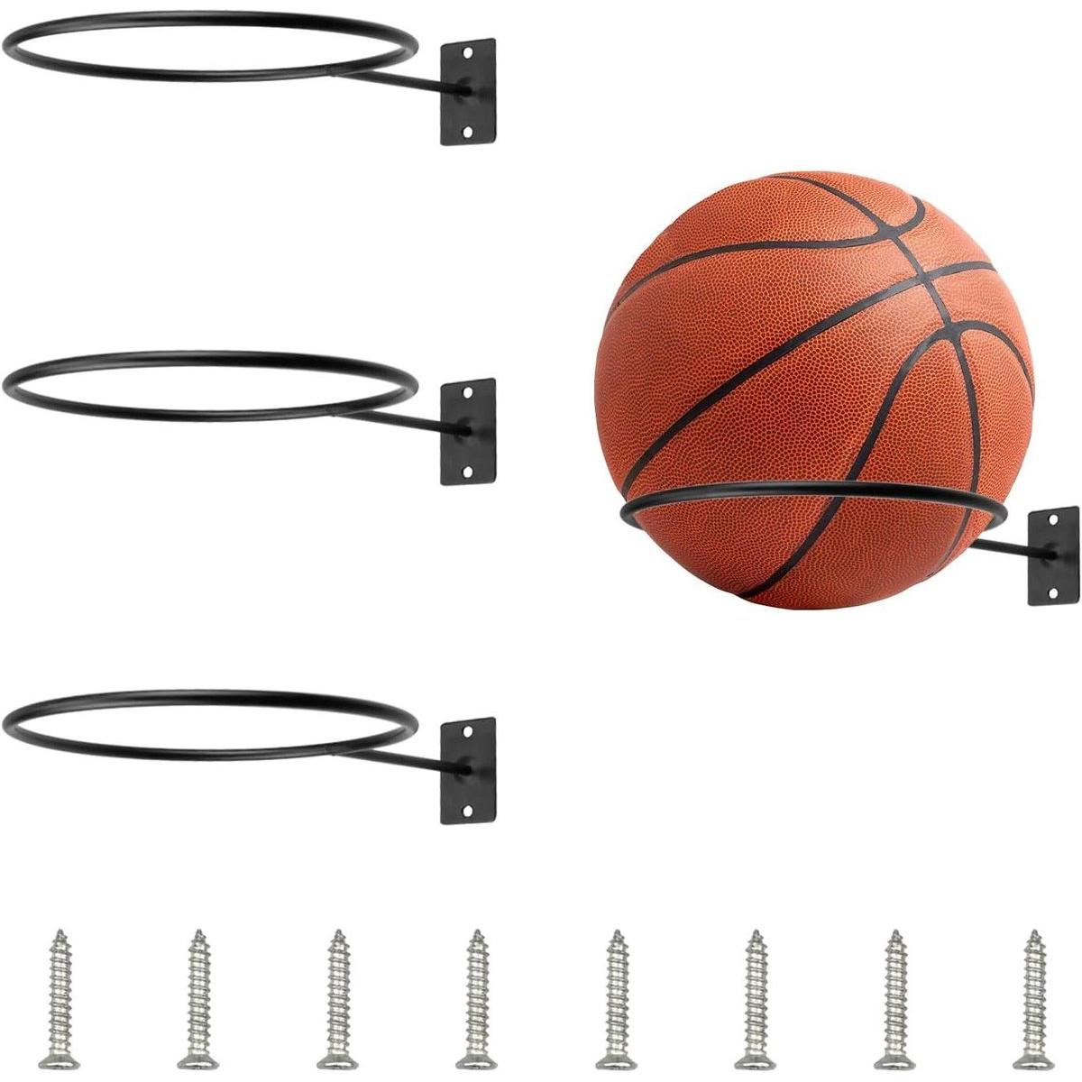 Zwarte muurbeugel voor sportballen - 3 stuks - universele balhouder voor basketbal, voetbal en volleybal