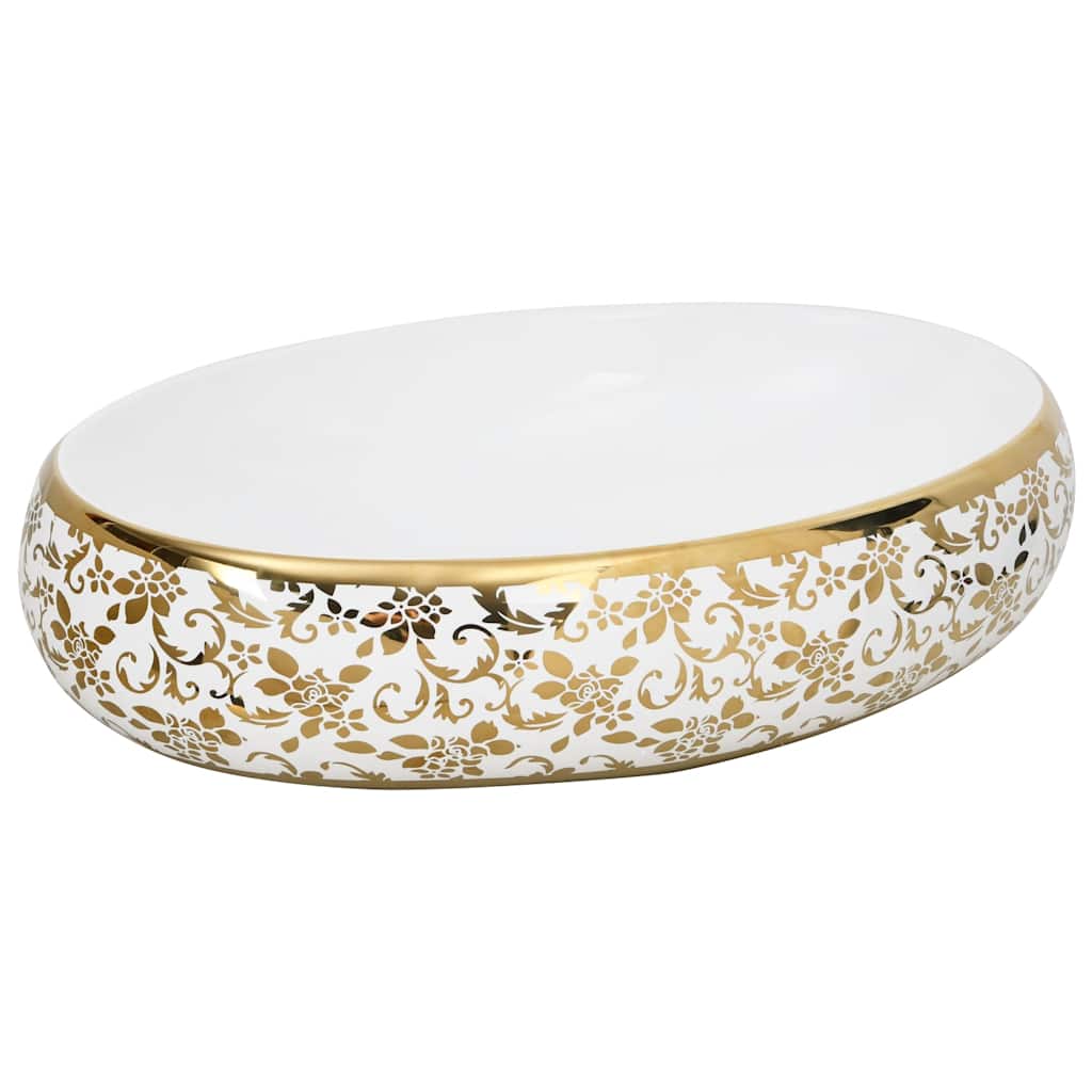 vidaXL Lavabo sobre encimera ovalado cerámica 59x40x15 cm