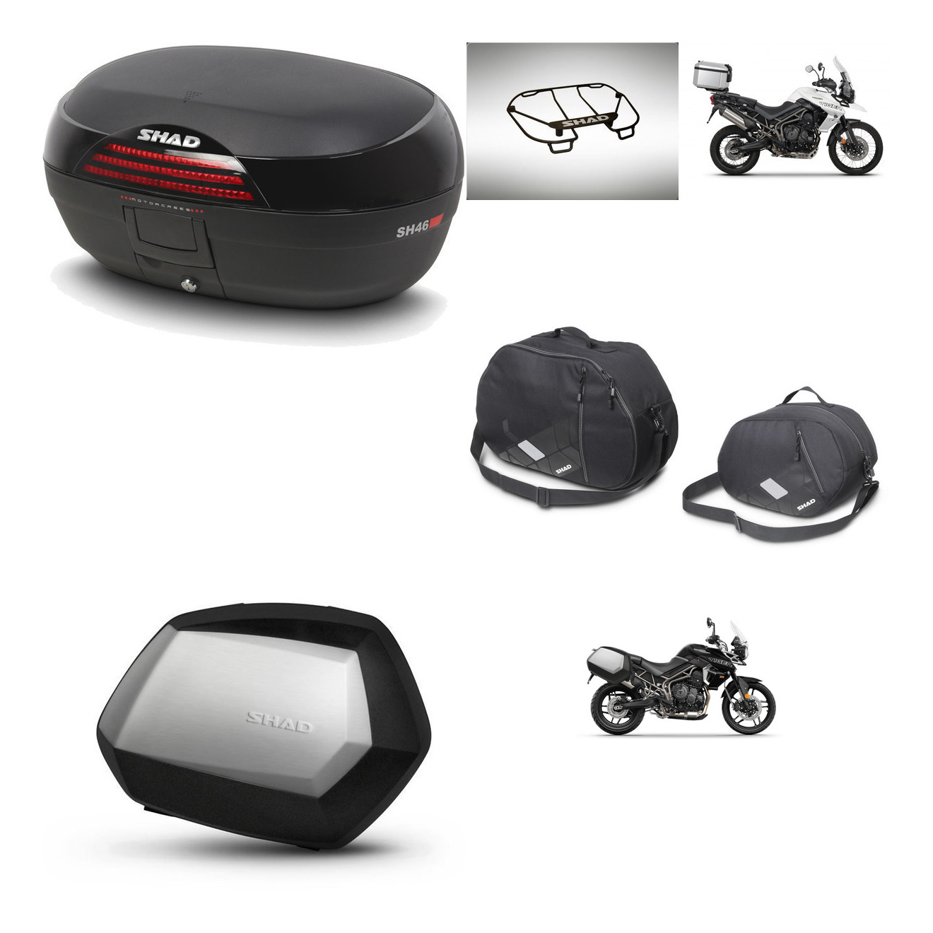 Maletas Laterales + Baul Trasero + Accesorios + Herraje Montaje + Herraje 3P Sh46 Sh 46 New Model Sc Sh35 Premium KIT-264237