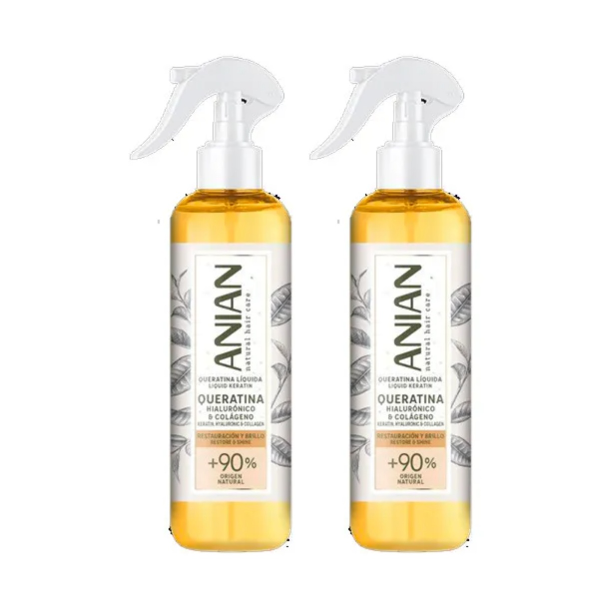CasaSofia- Pack de 2 Anian Queratina Líquida , Ácido Hialurónico y Colágeno 200ml.  Tratamiento capilar de restauración con Queratina, Ácido hialurónico y Colágeno.  Ingrediente de origen natural. Producto formulado y fabricado en España.