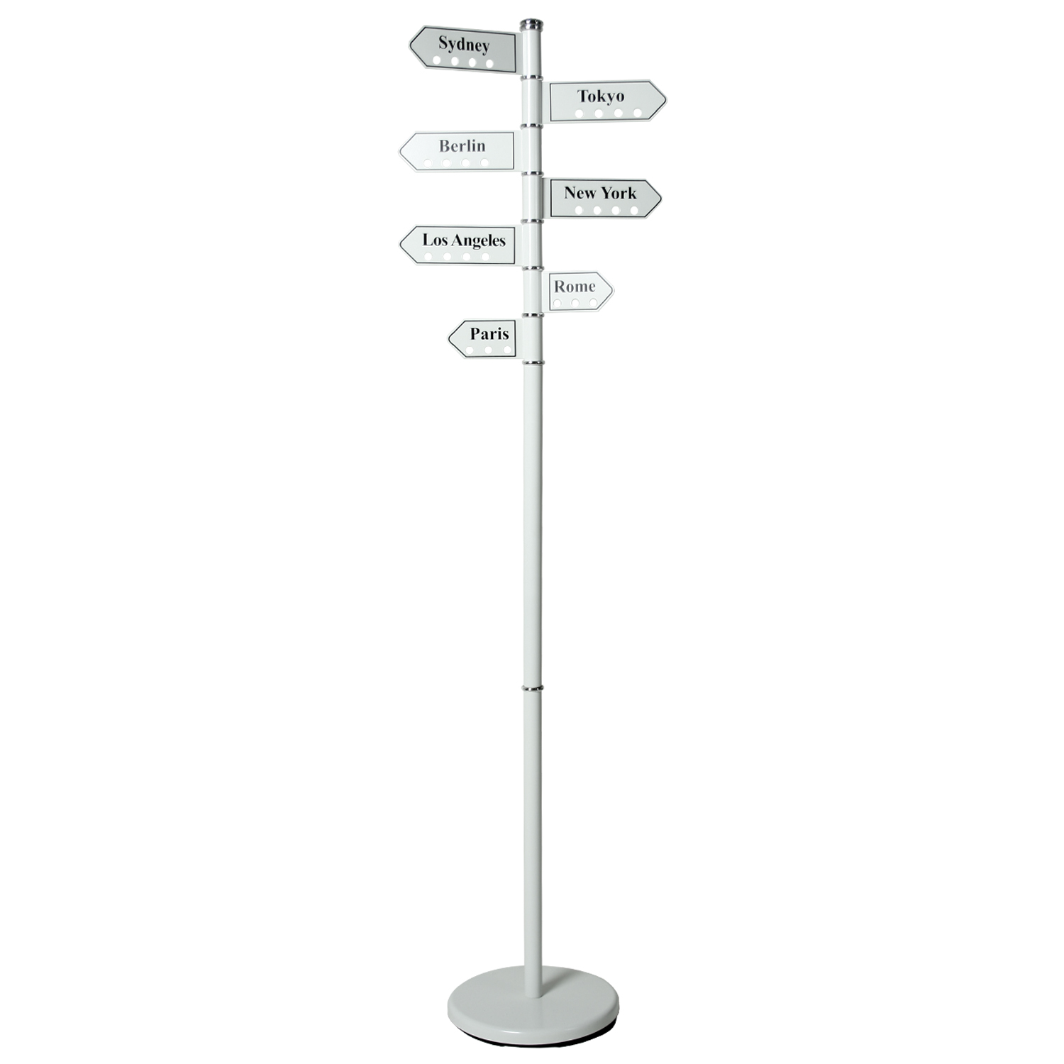 Perchero de pie metal poste indicador blanco, letras negro 28x173cm