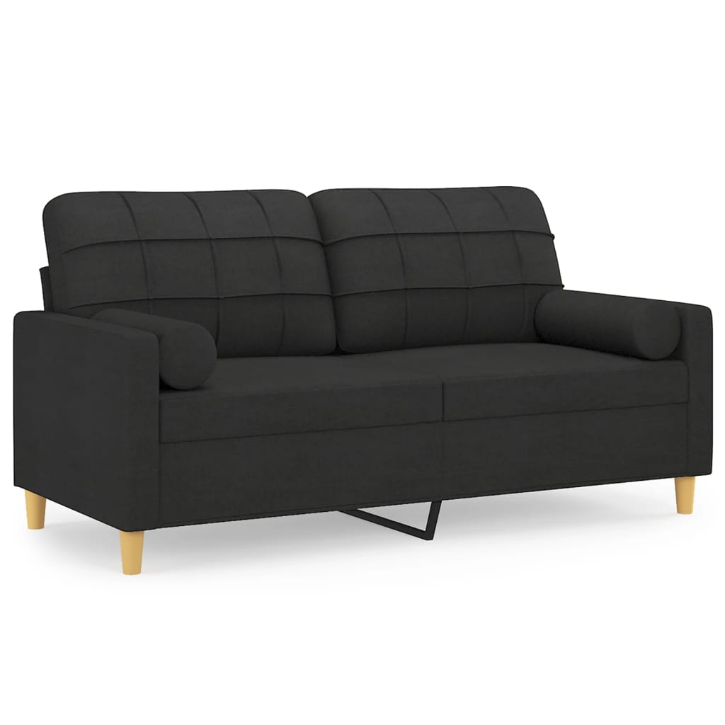 vidaXL Sofá de 2 plazas con cojines tela negro 140 cm
