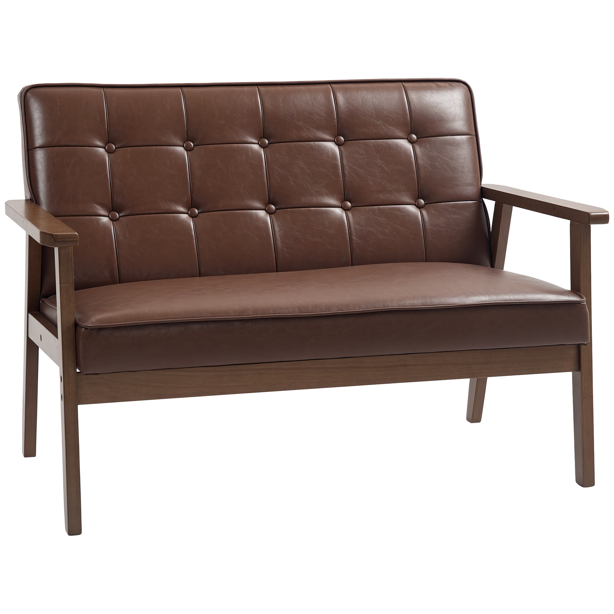 HOMCOM Sofá de 1/2 Plazas Tapizado en PU Sofá de Salón con Reposabrazos de Madera Respaldo Acolchado Carga Sofá Pequeño para Dormitorio Marrón