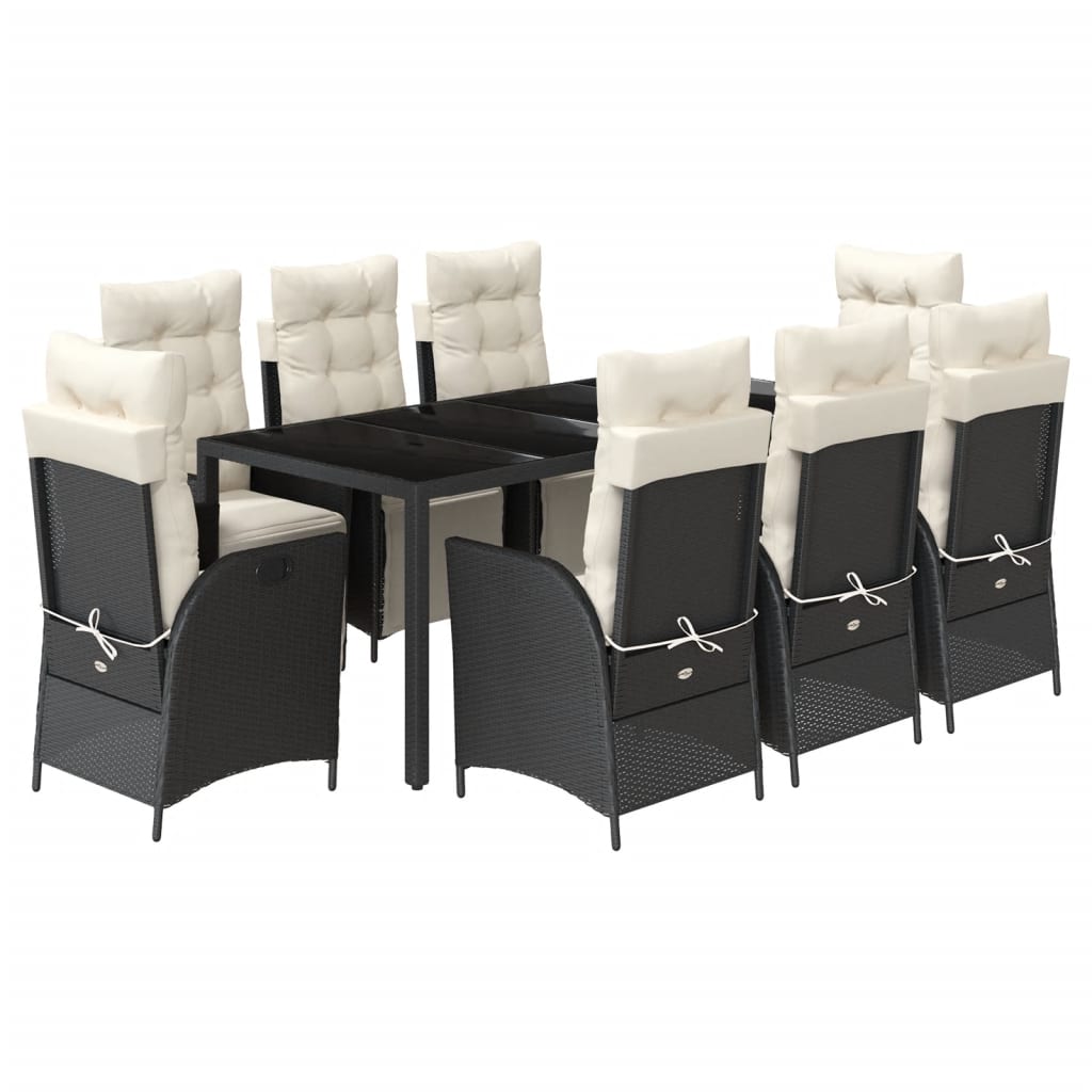 vidaXL Set de comedor de jardín 9 pzas y cojines ratán sintético negro