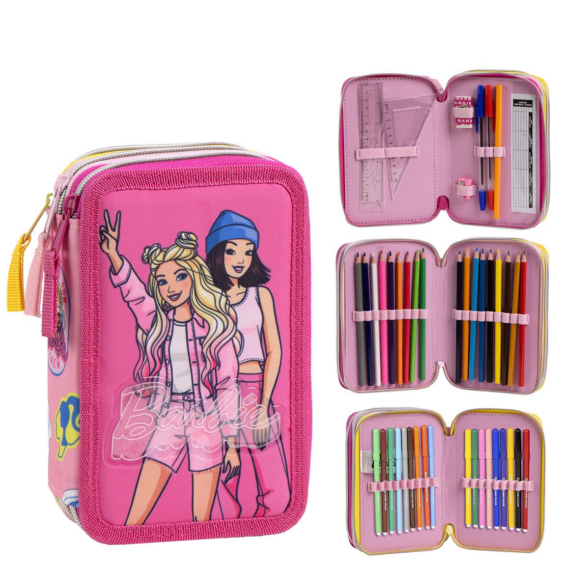Estuches Portatodo y Plumieres Barbie para Niñas - Licencia Oficial, Varios Compartimentos, Cierre con Cremallera, Material Resistente, Ideal para Colegio y Vuelta al Cole