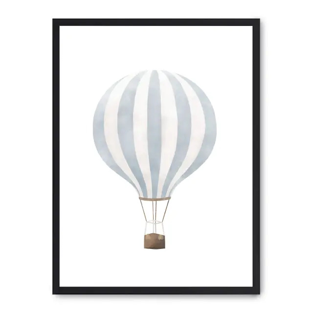 Lámina con marco negro AIR BALLOON 21x30 cm, Póster impreso en papel de primera calidad de 180gr, montado sobre marco de madera MDF acabado en negro., Infantil - Bebé