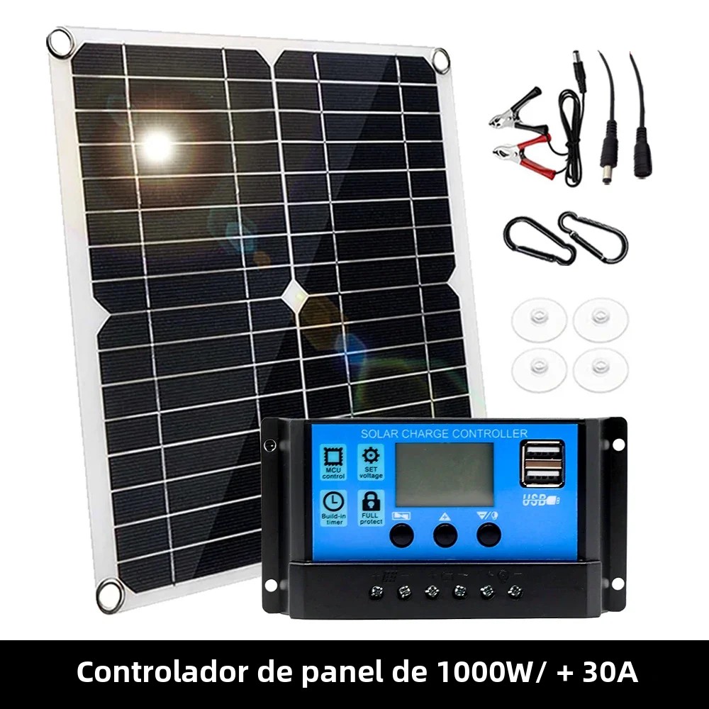 Kit De Placa Solar 1000W 12V Con Controlador 10A-100A Para Teléfono RV Car Caravana Camping Al Aire Libre Batería Compatible Con USB 5V DC 18V
