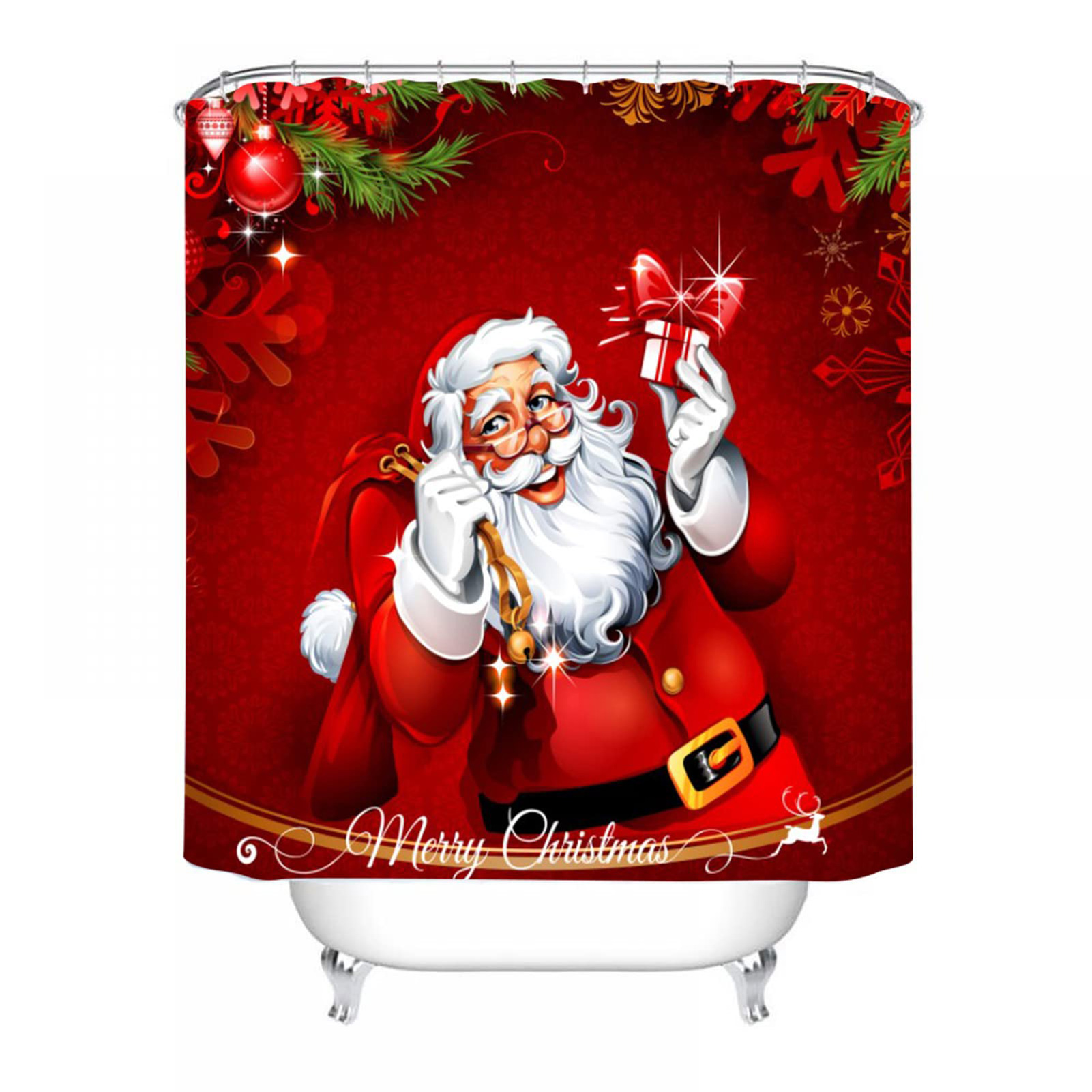 Juego de Cortina de Ducha Navideña de 4 Piezas Estera Antideslizante, Tapa de Olla, Alfombra de Baño Regalos Ideales para Familia, Amigo, Vecino