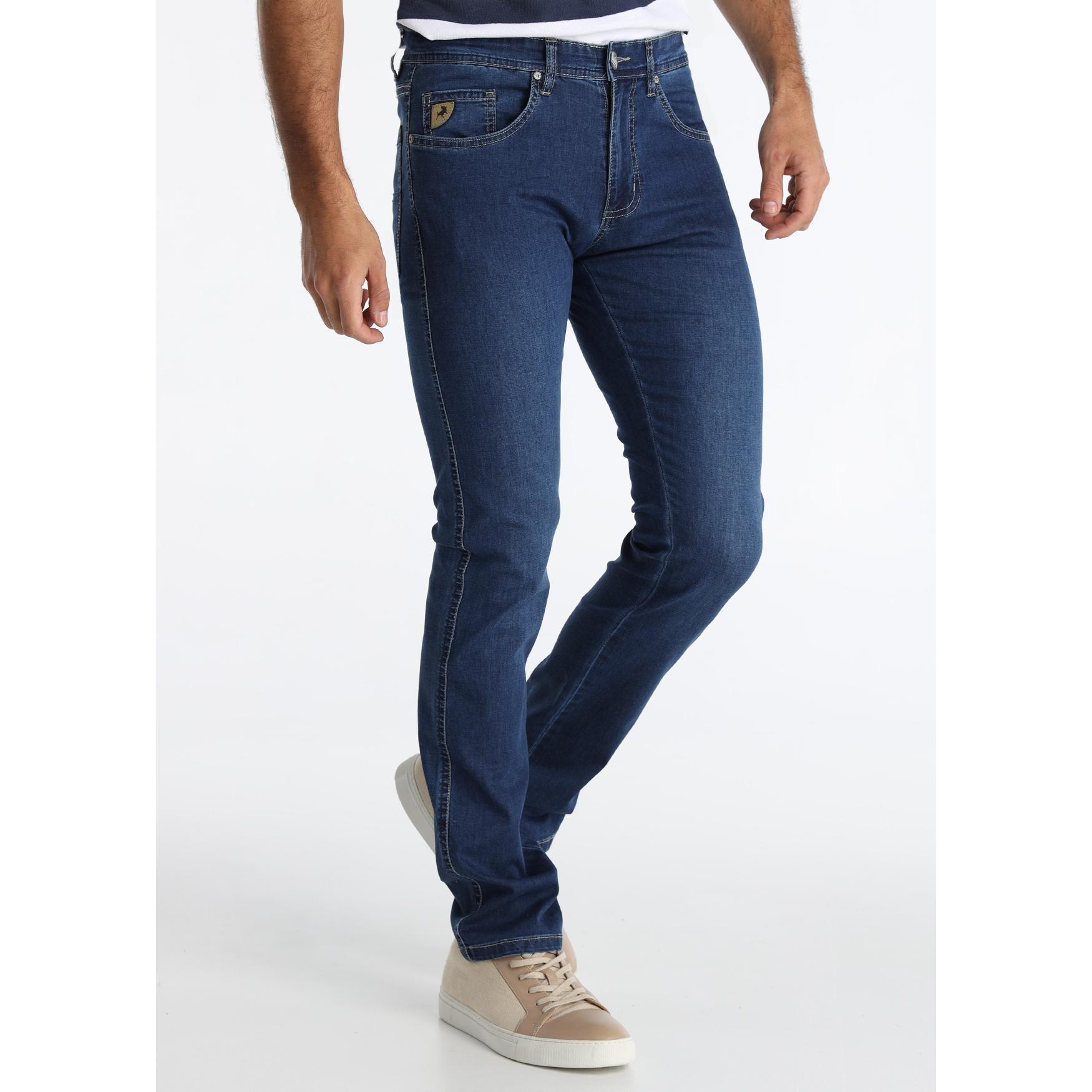 LOIS JEANS - Jeans Recto de Algodón Elástico en Lavado Azul Medio - Tallaje en Pulgadas- Tallaje en Pulgadas