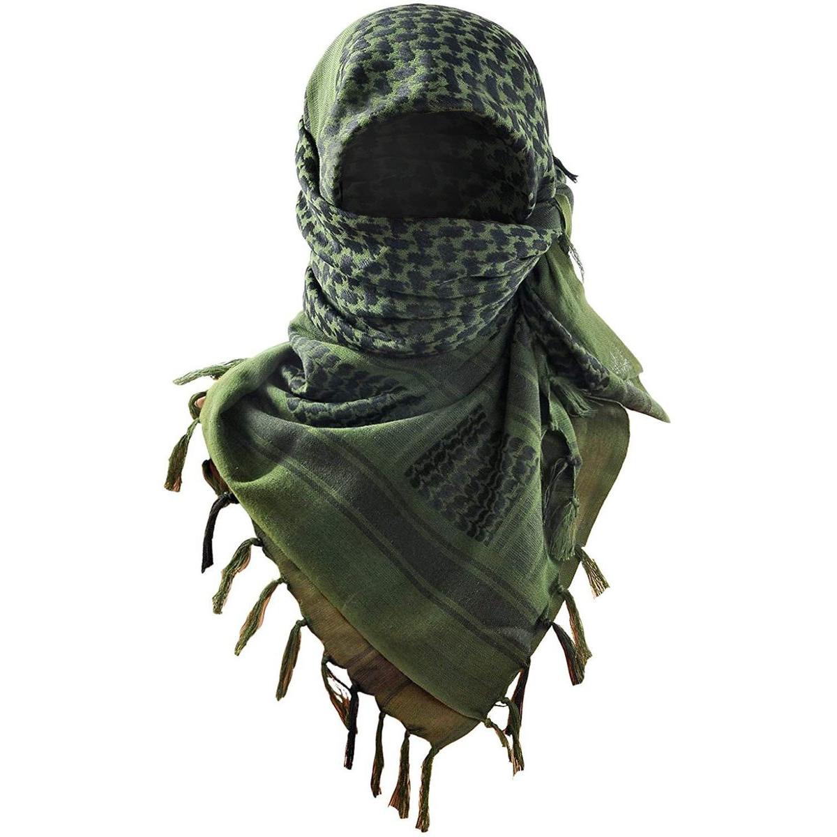 Desert Tactical sjaal, Desert Tactical bandana met kwastje, gezichtsmasker, Arabische tulband, 110 x 110 cm,Legergroen
