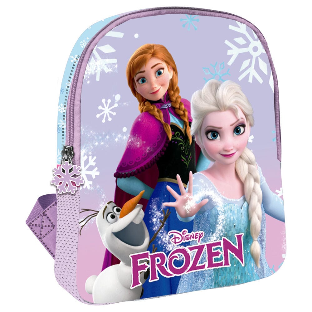 Mochila Infantil Frozen Disney Elsa, Anna y Olaf, 30 cm, 30x24x8 cm, Compartimento Principal con Cremallera, Bolsillo Lateral de Rejilla, Asa Superior, Azul y Lila, Regalo