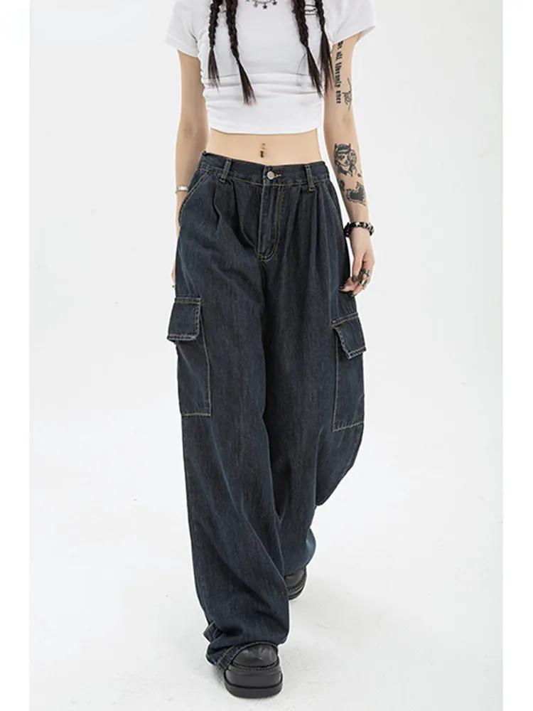 TK Vaqueros de Mujer Cargo Baggy Azul Verano Pierna Ancha Vintage