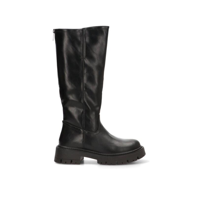 Bota Ideal Shoes - Mujer - Suela Plana - Modelo 6509 - Color Negro